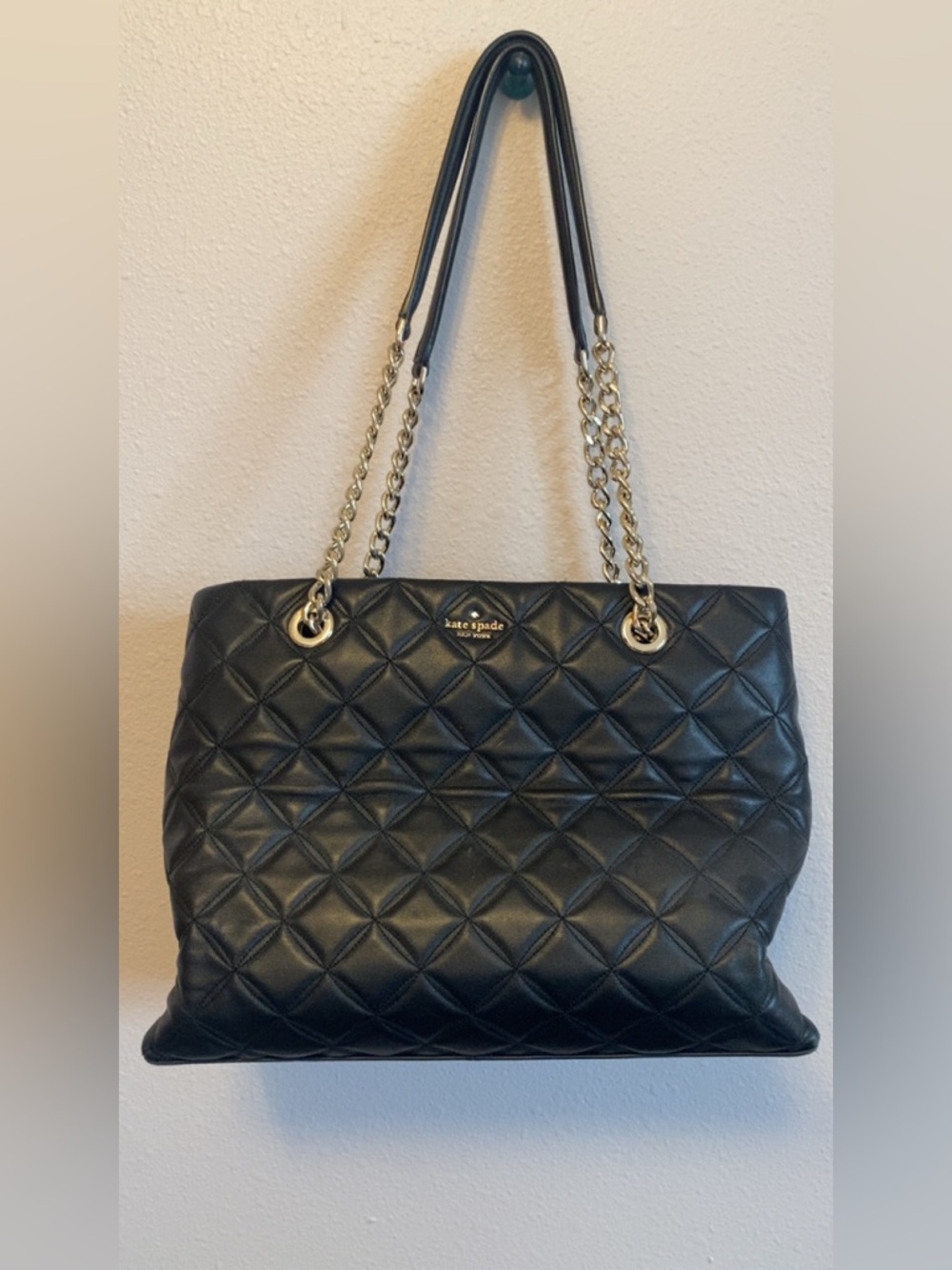 Kate Spade Quilted Black Leather Chain-Handle Tote with Wallet